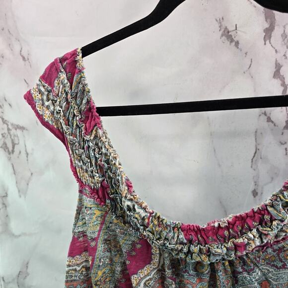 Anthropologie Top Womens Small Pink Blue Tank Off Shoulder Paisley Meadow Rue - Picture 6 of 9